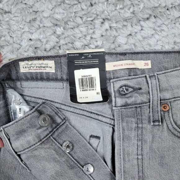 Levi's Premium Wedgie Straight Fit Jeans Gray Stretch Size 26 x 28 High Rise - Picture 5 of 9